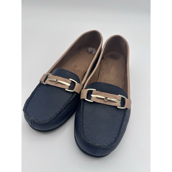 Aerosoles Manuscript Womens 6 Blue Tan Loafers Buckle Comfort Shoes - Picture 2 of 8